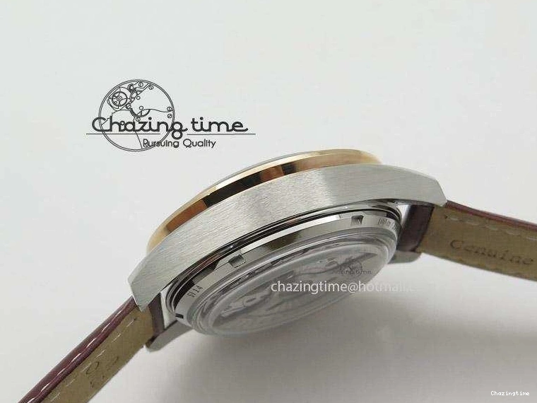 0205 Speedmaster ’57 SS Chrono AXF Best Edition RG Bezel Black Dial on Brown Leather Strap A Sustainable 8282